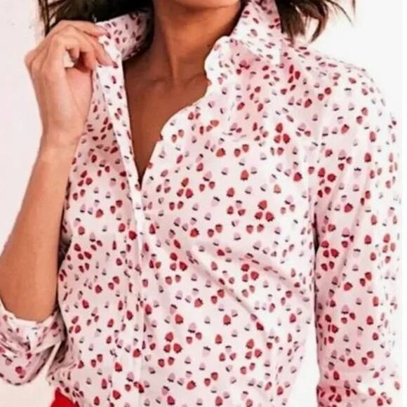 Boden Strawberry Print Button Down Classic Fit Shirt White Pink Women's Size 10 - Picture 7 of 7